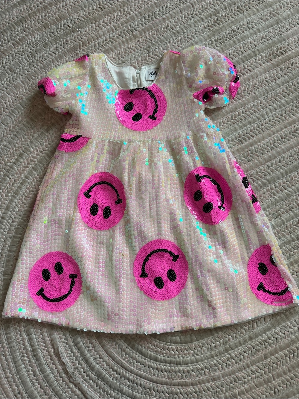 Lola + The Boys Sequin Smiley Short Sleeve Kids Dress size 4
